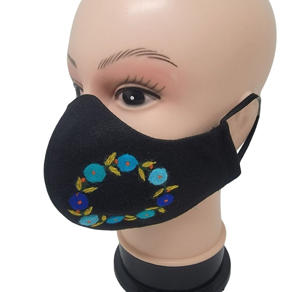 New Cover Face ear loop Women's Black Blue Mask Embroidered handmade flower ring